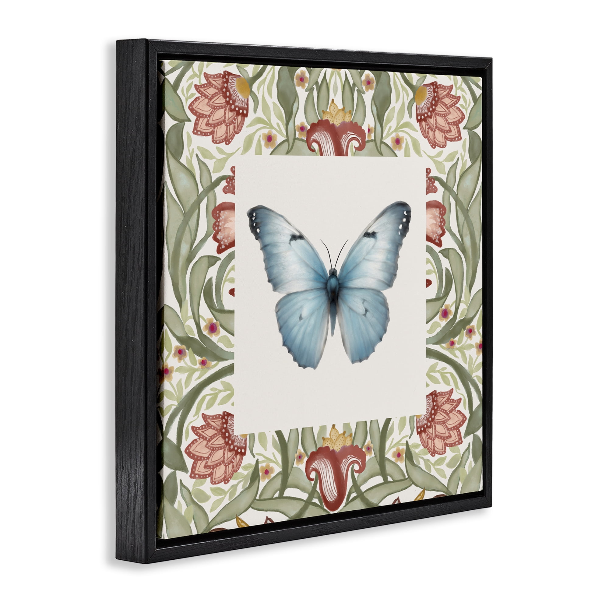 Stupell Industries Baroque Butterfly Vintage Flowers Black Framed Floater Canvas Wall Art, design by Elizabeth Medley
