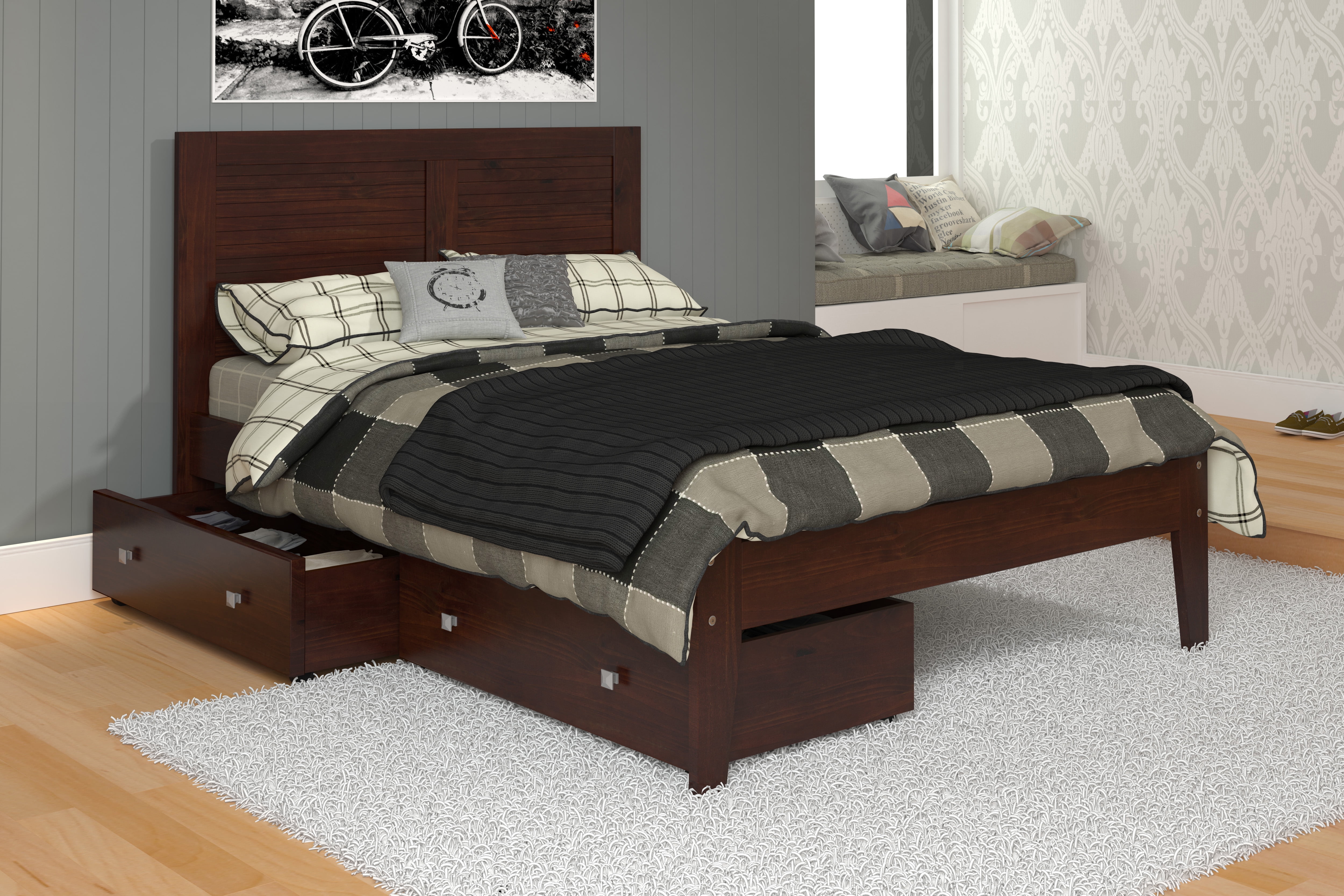 Full Panel Bed With Dual Under Bed Storage Cappuccino Finish - Walmart ...