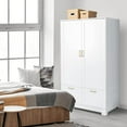 VINGLI 60"H White Wardrobe Armoire Closet with Shelves and Drawer