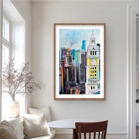 Begin Home Decor C1FM24360KEFOU 24 x 36 in. Colorful Cityscape of Manhattan - Framed Matted Print Decor