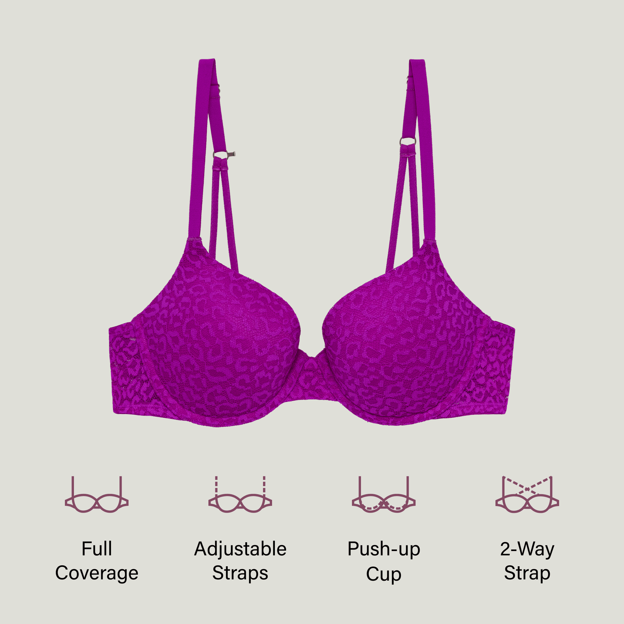 BLAKE & CO. Women's All Over Lace Underwire Push Up Bra with Adjustable Straps, 2-Pack , Sizes 34B-40DD