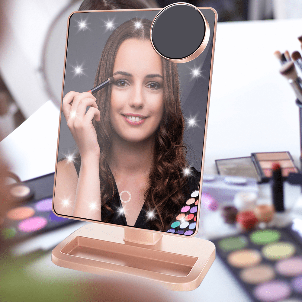 Micacorn Makeup Mirror USB Rechargeable 7x Magnified Vanity LED Makeup Mirror 360 Degree Rotation Table 3 Colors Lighting Modes Desk Lamp Mirror with Touch Screen Brightness Adjustable 