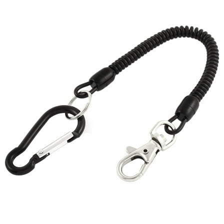 Carabiner Hook Lobster Clasp Black Coil Lanyard  Key Chain