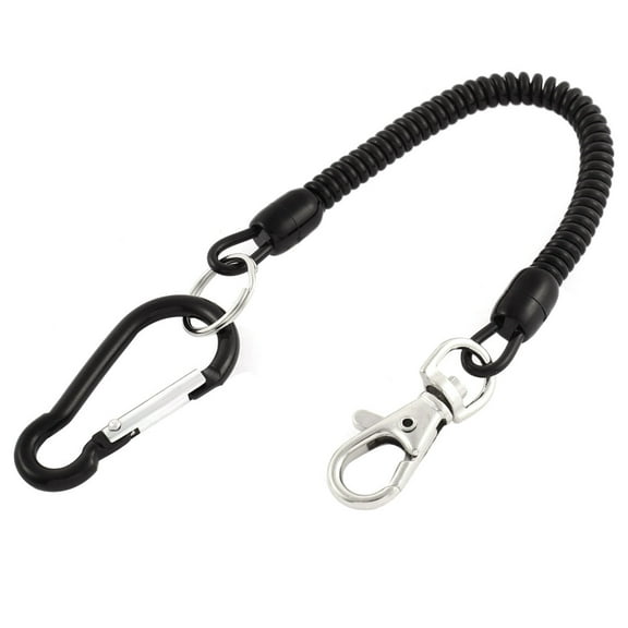 Carabiner Hook Lobster Clasp Black Coil Lanyard  Key Chain