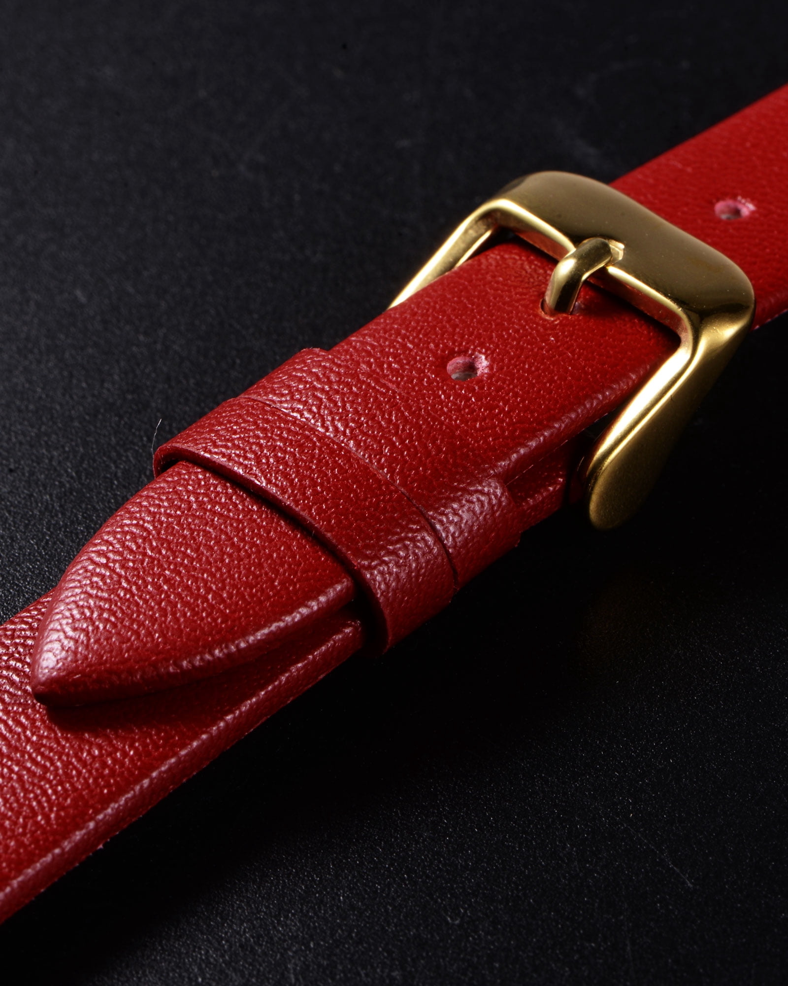 Unique Bargains Multi-sizes Genuine Leather Band Flat Thin Elegant Leather Watch Strap  12mm Red Band with Gold Buckle