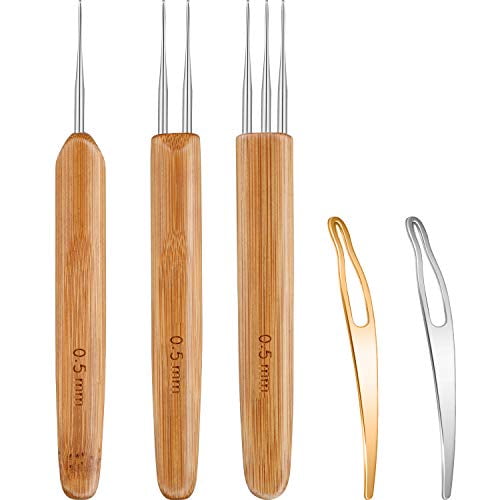 5 Pieces Dreadlocks Crochet Hook Tool Includes 3 Dreadlocks Crochet 1 、2 、3 Hooks for Hair Dreads Braid Craft Weaving 2 Hair Locking Tool(0.75 Mm)(0.5 mm)