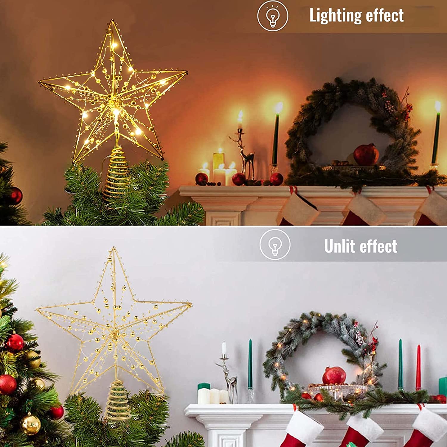 TGNAZET Gold Star Christmas Tree Topper with 10 LED Lights photo 3