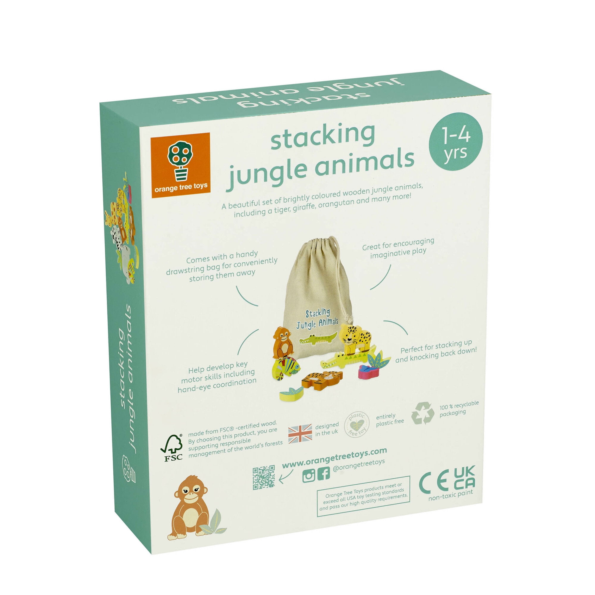 Orange Tree Toys: Stacking Jungle Animals - Wooden Animal Shaped Blocks, Stack & Play, Developmental Toy, FSC Certified, Toddlers & Kids Ages 1+
