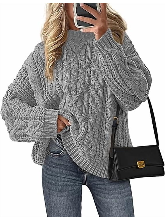 Women's Oversized Fall Sweaters Casual Long Sleeve Crewneck Chunky Cable Knit Pullover Tops Winter Clothes