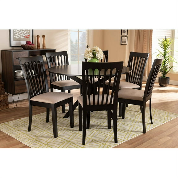 Baxton Studio Lore Modern and Contemporary Sand Fabric Upholstered and Dark Brown Finished Wood 7-Piece Dining Set