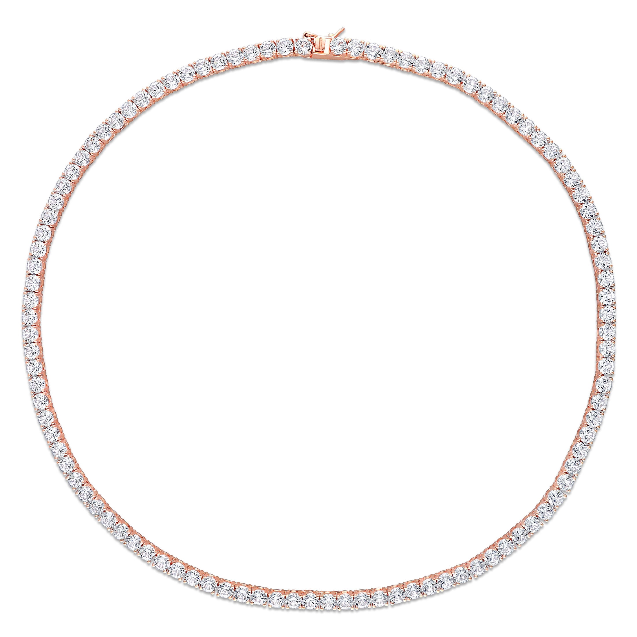 Everly Women's Created Sapphire Rose Gold Plated Tennis Necklace