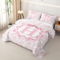 thumbnail image 3 of Feelyou Rose H Initial Bed Spread Queen for Girls, Reteo Princess Bow Queen Coverlet Set, Pink White, 3 Pieces, 3 of 7