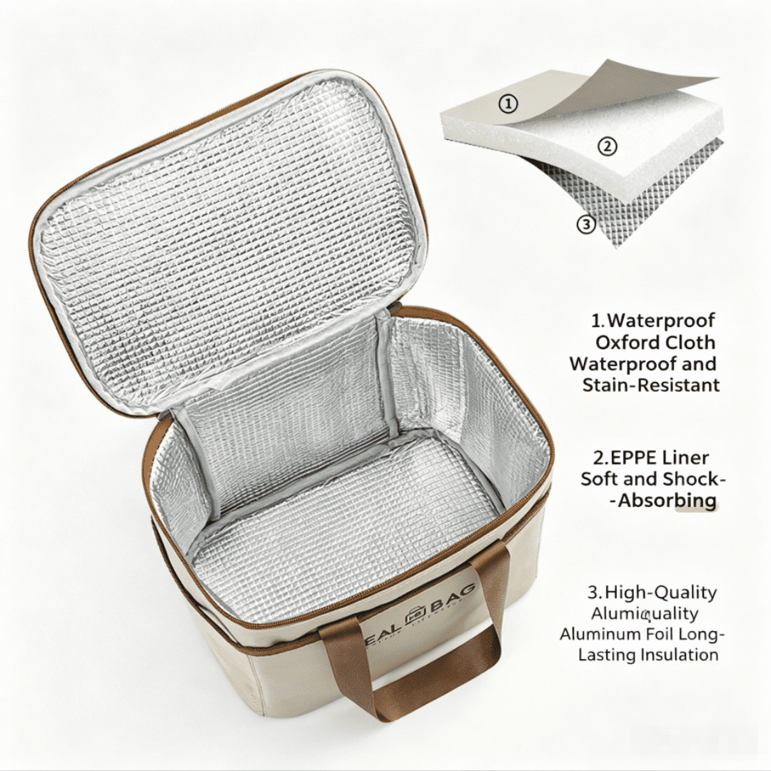 Insulated Lunch Bag Waterproof Oxford with Mesh Pocket for Office School
