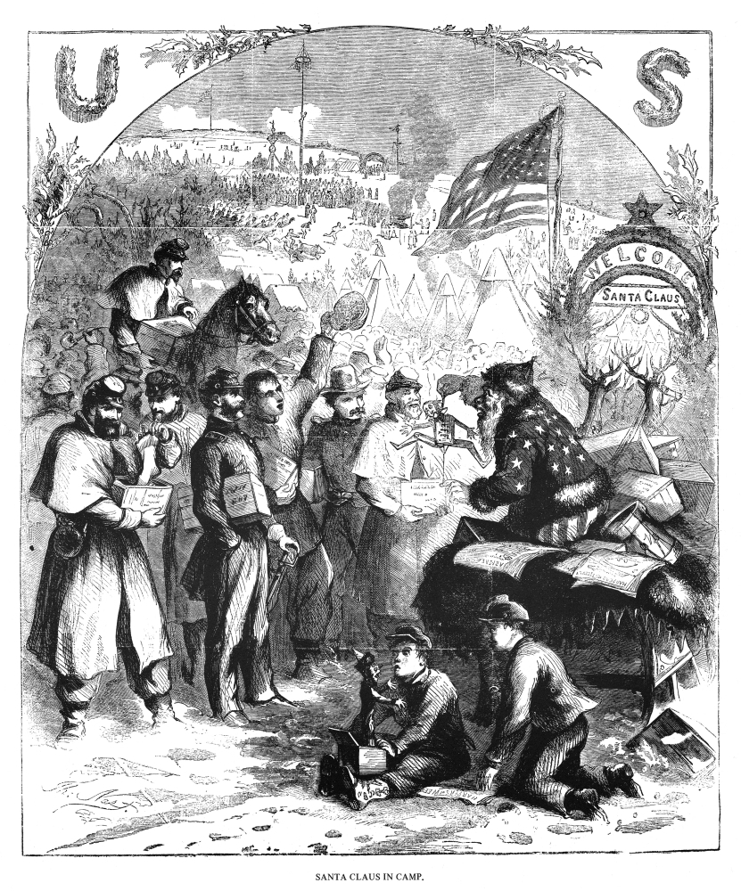 Nast Christmas 1863 NSanta Claus In Camp Santa Claus Visiting A Camp Of