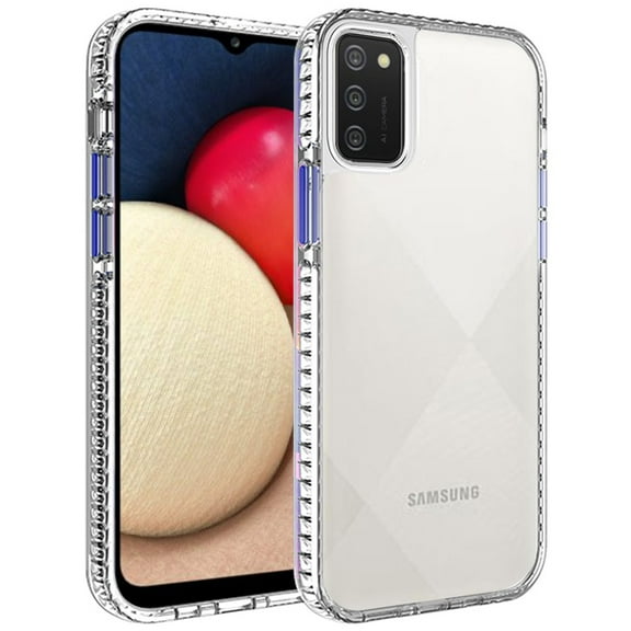 For Samsung Galaxy A02S Crystal Transparent Rugged Shockproof Hybrid PC TPU Colorful Buttons Military Grade Protection Back Cover ,Xpm Phone Case [Clear Blue]