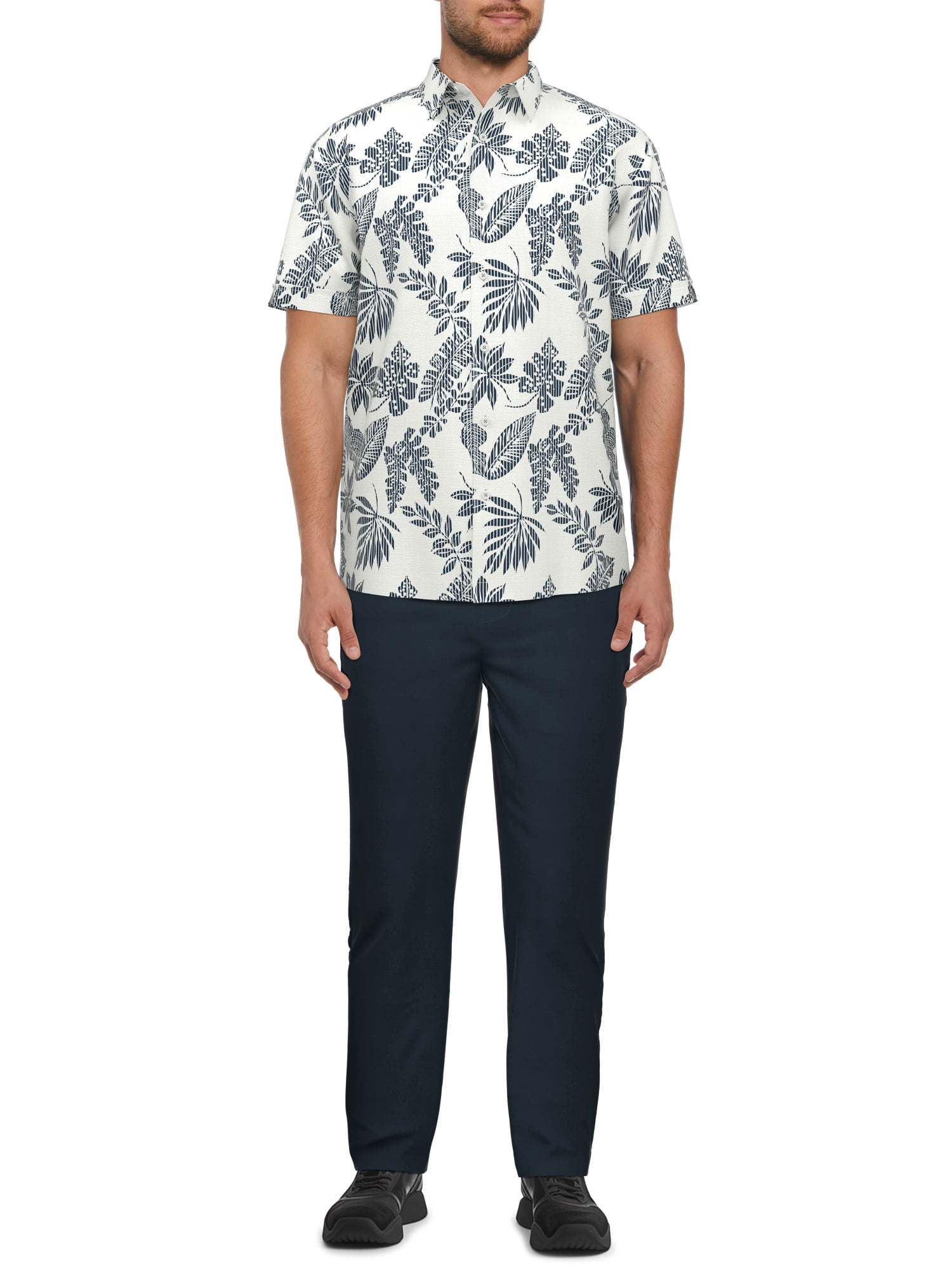 Cafe Luna Men’s Striped Tropical Print Short Sleeve Shirt, up to Size 5XL