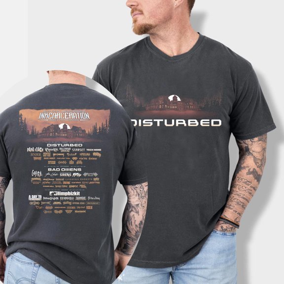 LOVETEE Comfort Colors® Disturbed Band Incarceration Festival 2026 T Shirt Heavy Metal Concert Tee Rock Band Graphic Shirt Festival Gift, Black S