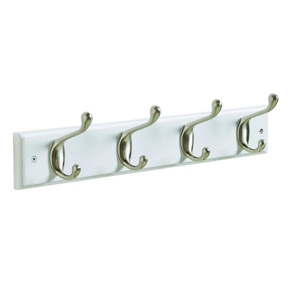 Amerock 18 in (457 mm) 4 Hook White/Satin Nickel Hook Rack