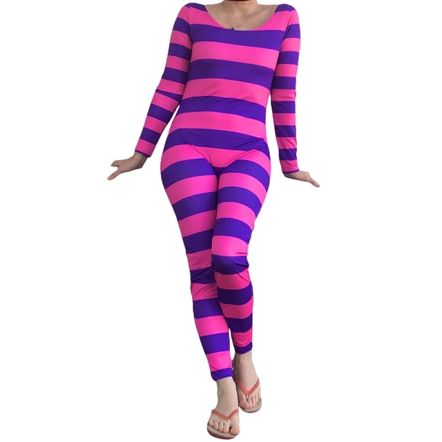 Txlixc Cheshire CAT Disfraz de Halloween Pink Purple STRIPE Conjunto de juego de rol de manga larga Txlixc moda