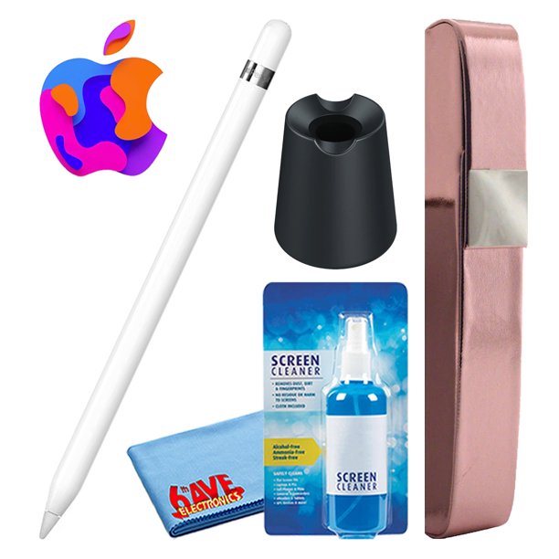 Apple Paquete de Lápiz Óptico Pencil para iPads Compatibles (2015, 1.ª Generación) (MK0C2AM/A) con Estuche Rígido (Oro Rosa) + Soporte de Aluminio (Negro) + Kit de Limpieza de Pantalla 6AVE