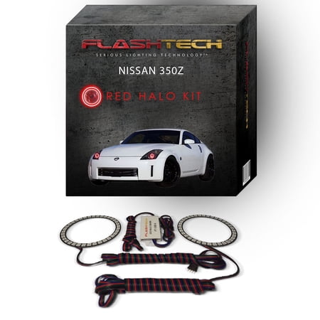 Flashtech Red Angel Eye LED Headlight Halo Ring kit for 2006-2008 Nissan 350Z Headlights