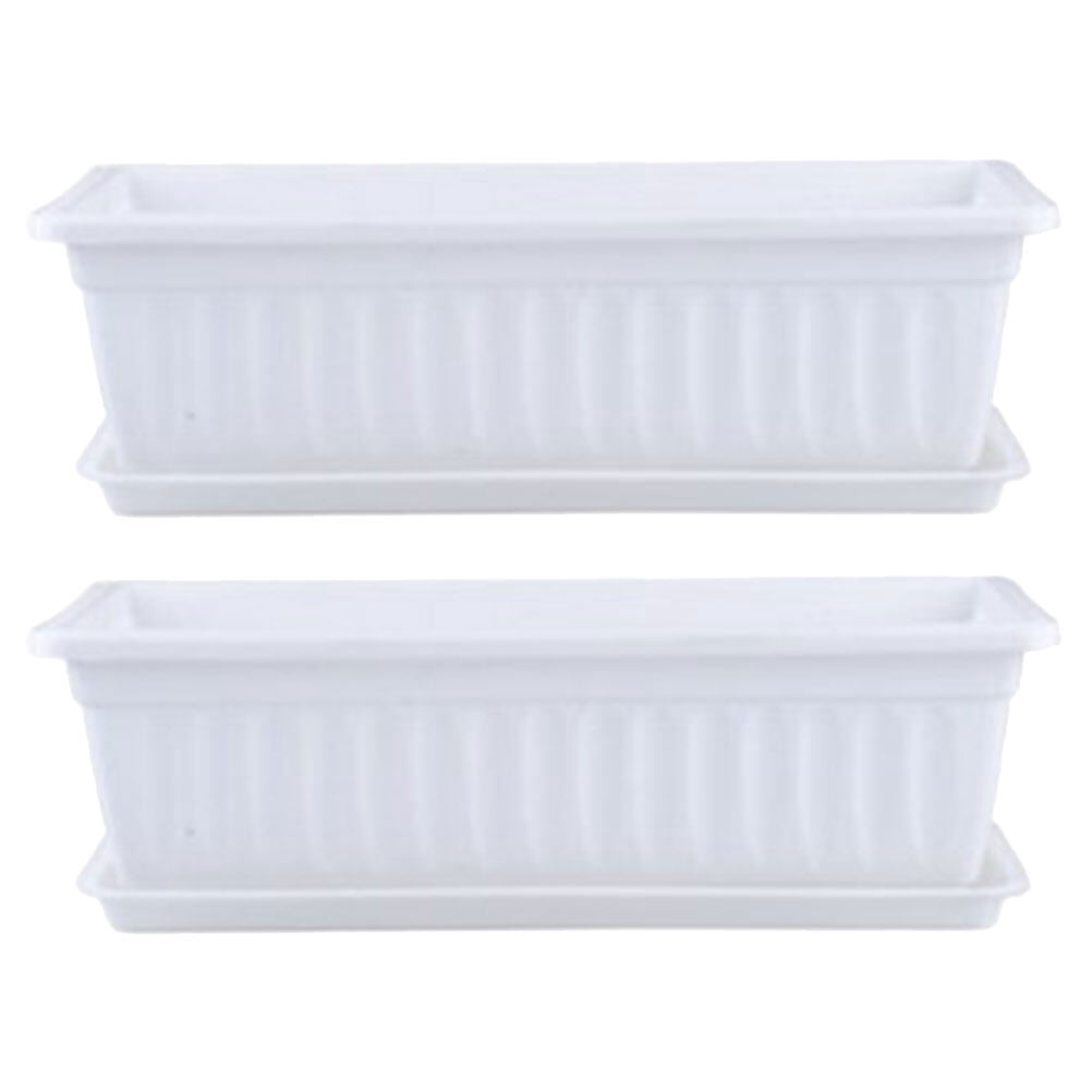 2pcs Plastic Vegetable Flower Boxes Rectangular Flower Pots with Saucers