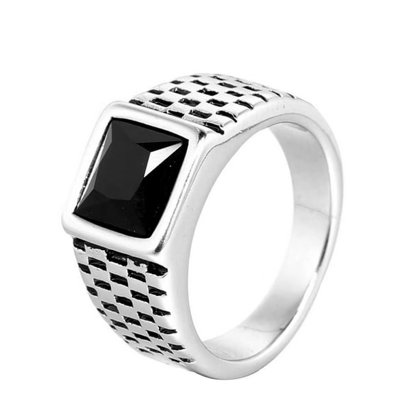 HIJONES Women Men's Multicolor Gemstone Ring Stainless Steel Exaggerated Stone Band Ring Silver Plated Black Size 8