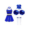 thumbnail image 2 of Xnihocha Girls Classic Cheerleading Team Uniform Mesh Splice Crop Top with Pleated Boxer Skirts Rooter Stage Suit A Blue 14, 2 of 5