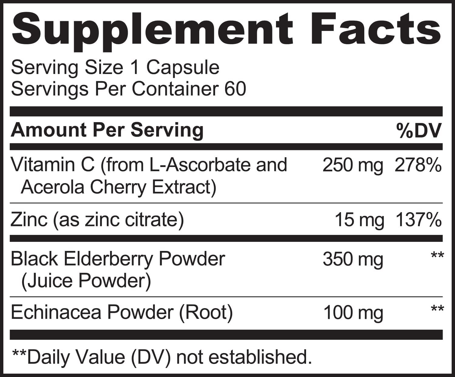 NATURELO Immune Support – Vitamin C, Elderberry, Zinc, Echinacea – Natural Immunity Boost w/Antioxidant, Herbal & Mineral Defense - 60 Vegan Capsules