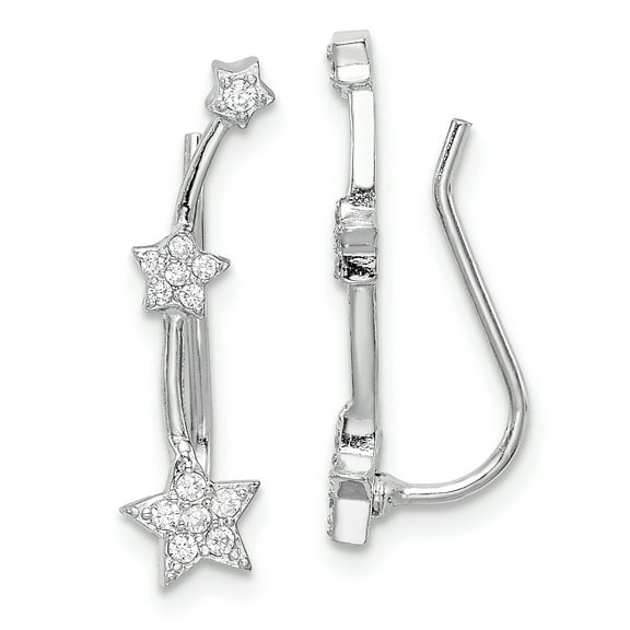 Primal Silver Sterling Silver Rhodium-plated Cubic Zirconia Star Ear Climber Earrings