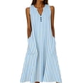 thumbnail image 2 of Snorda Women's Striped Dress Summer Round Neck Sleeveless Striped Solid Color Casual Dress Flowy Sundress Ideal for Daily Wear Beach Vacation & Party, 2 of 7