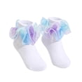 thumbnail image 2 of Big Ruffle Socks Double Lace Turn Cuff Girls Lace Princess Dance Socks with Ruffle Trim Breathable Cotton Frilly Cute Bobby Dress Sock for Kids, 2 of 5