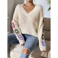 thumbnail image 2 of Womens Classic Boho Floral Crochet Long Sleeve Sweaters Casual Pullover Knitwear for Fall Winter 2025 Light  M, 2 of 6
