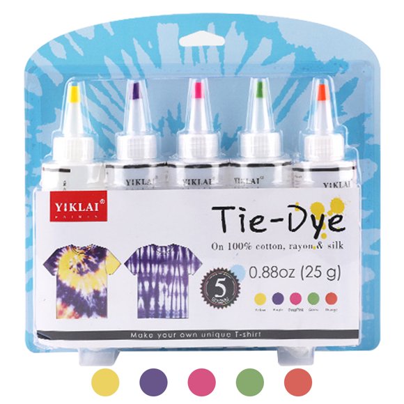 Amdohai 5 Colors DIY Tie Dye Kits Fabric Dye Set Fabric Paint 120ml/bottle with Rubber Bands Gloves Self-Sealing Bag Apron for Kids Adults