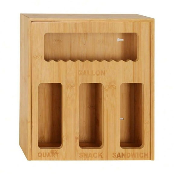Bamboo Ziplock Bag Storage Organizer For Kitchen Drawer Compatible With Gallon, Quart, Sandwich And Snack For Variety Size Bags