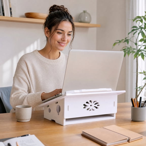 Eolstice Wood Plastic Laptop Stand, Monitor Riser Computer Shelf, Heightening Desktop Storage, Home Office Organizer, Desk Stand Accessories