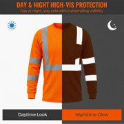Hi-Vis Safety Shirt Class 3 Reflective, Orange Long Sleeve Work T-Shirt 6-Pack XL