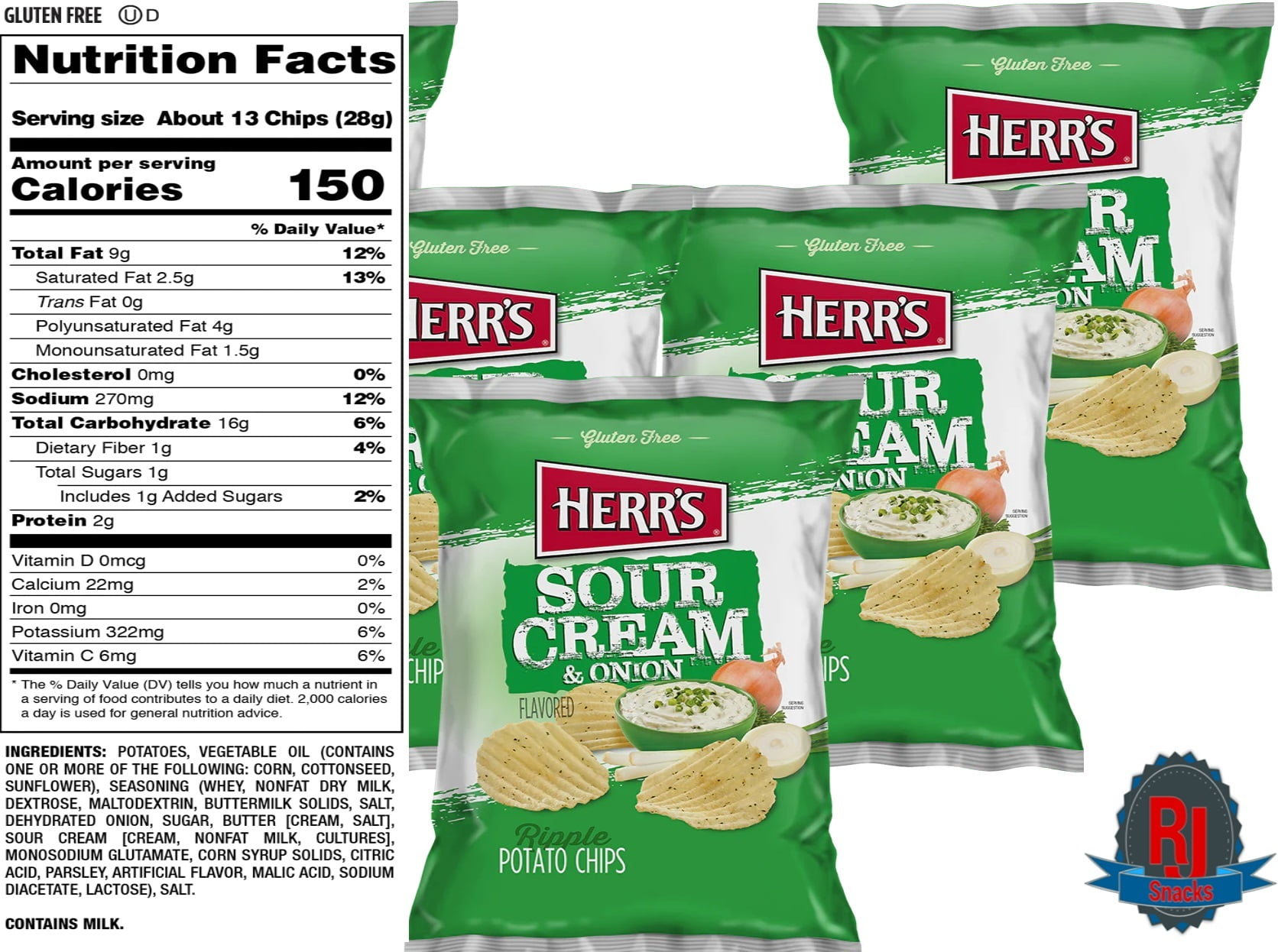 Herr`s SC& O Potato Chips 1 oz Pack of 24(Curated by RJ Snacks)