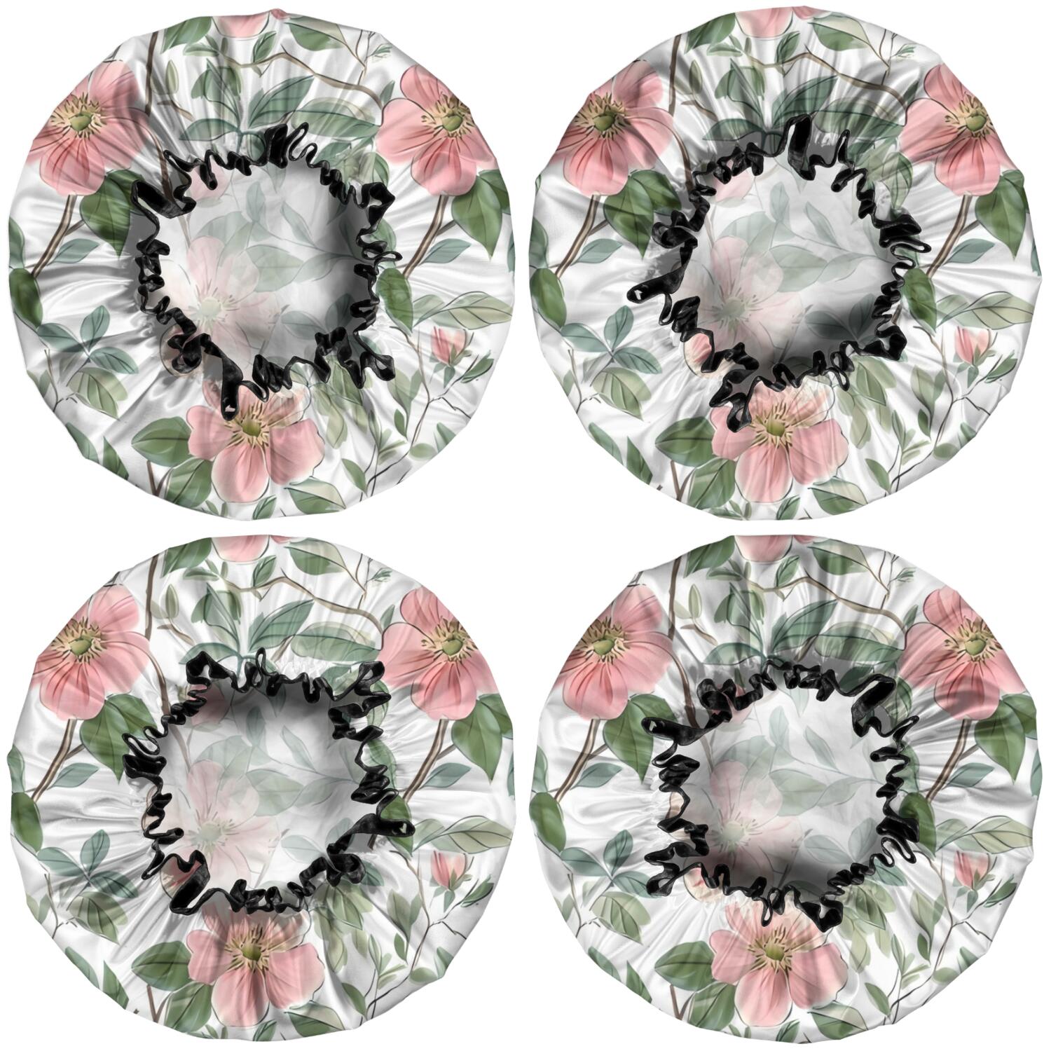 Shower Caps,Pioneer Flower Floral Print Pattern Waterproof Shower Cap for Women 4 Pieces,Double Reusable Hair Cover for Shower PEVA Elastic Stretch Hem