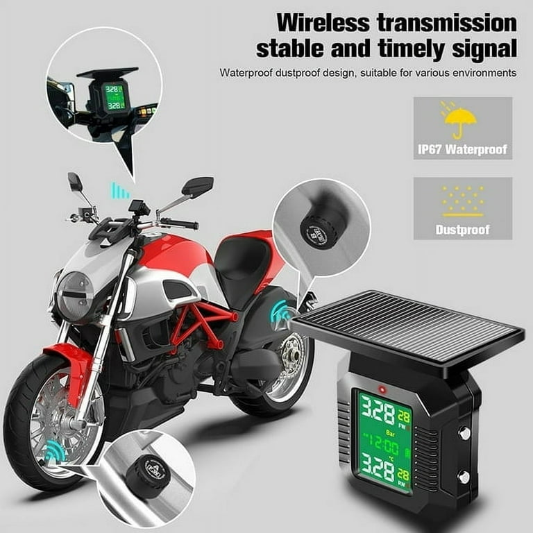 Motorcycle Wireless Tire Pressure Monitoring System, USB Rechargeable TPMS  for Motorcycle with 2 External Sensors Digital 1.5 LCD Display, Two