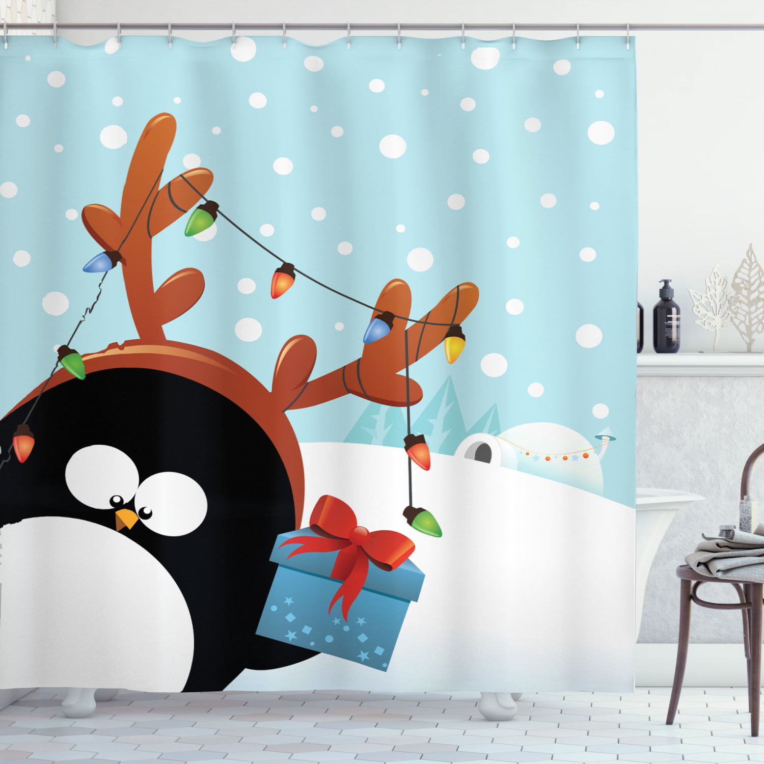 Details about   71" Cartoon Santa Cute Elk Holiday Wish Shower Curtain Set For Bathroom Decor 