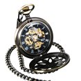 thumbnail image 3 of ESS Mechanical Pocket Watch Bronze Stainless Steel Case Black Dial Hollow Mens, 3 of 6