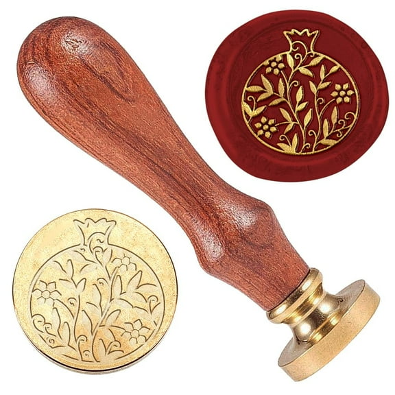 Pomegranate Wax Seal Stamp Wedding Invitations Embossed Stamp Sealing Removable 1" Brass Wax Seal Stamp Head with Wooden Handle Envelopes Gift Packing Decoration Craft Adhesive Waxing