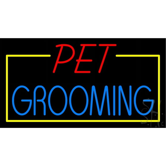 Yellow Pet Red Grooming LED Neon Sign 13" Tall x 24" Wide - inches Black Square Cut Acrylic Backing, with Dimmer - Premium built indoor Sign for Club, Home décor, Event, Workshop, Storefront.