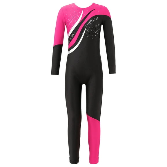 Alvivi Girls Long Sleeve Full Body Unitard Gymnastics Ballet Dance Leotard Athletic Jumpsuit Bodysuit Hot Pink 6