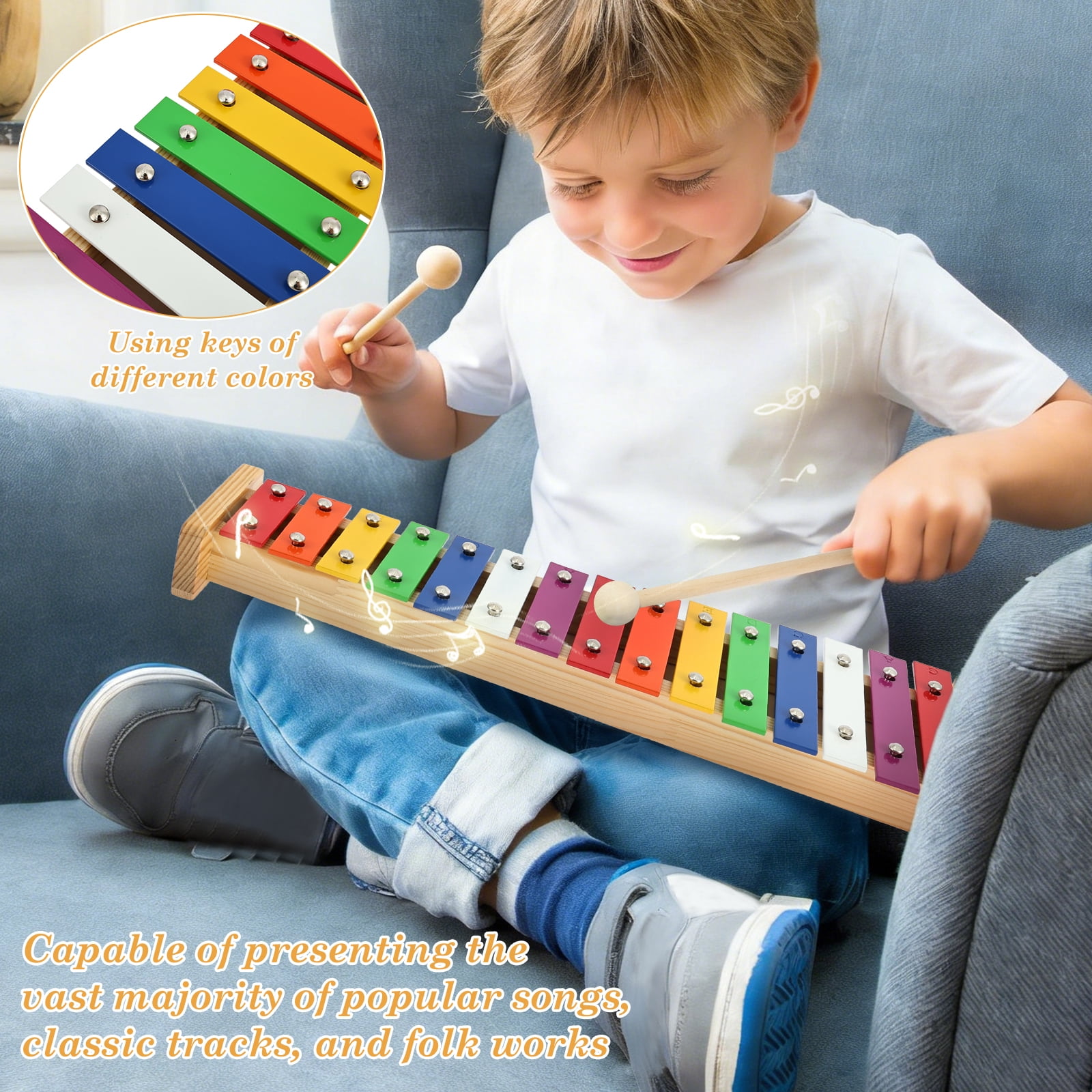 HKJUNFEI 15 Tone Xylophone Glockenspiel with Precise Intonation and Clear Tone Educational Xylophone for Beginner and Music Education