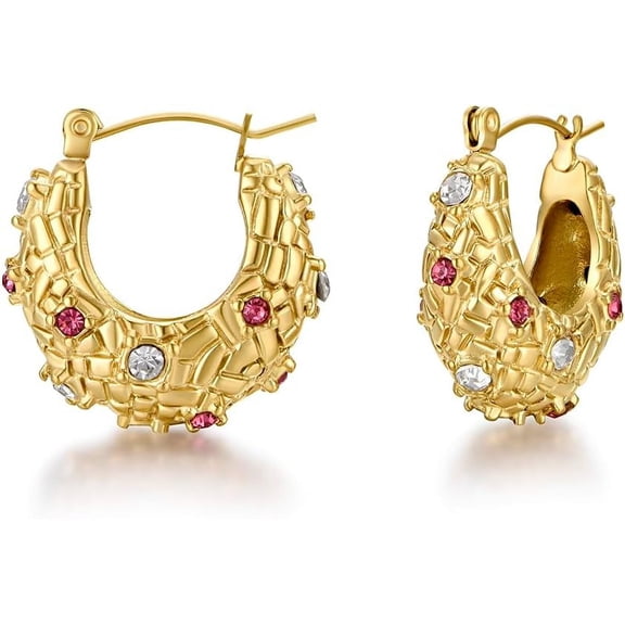 18K Gold Plated Chunky Hoop Earrings for Women Fashion Thick Gold Hoops Set Jewelry for Birthday Christmas Gifts