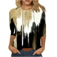 thumbnail image 2 of Sakmal Yellow Womens Plus Size Tops 3/4 Sleeve Crew Neck Floral T-Shirts Womens T Shirts, 2 of 5