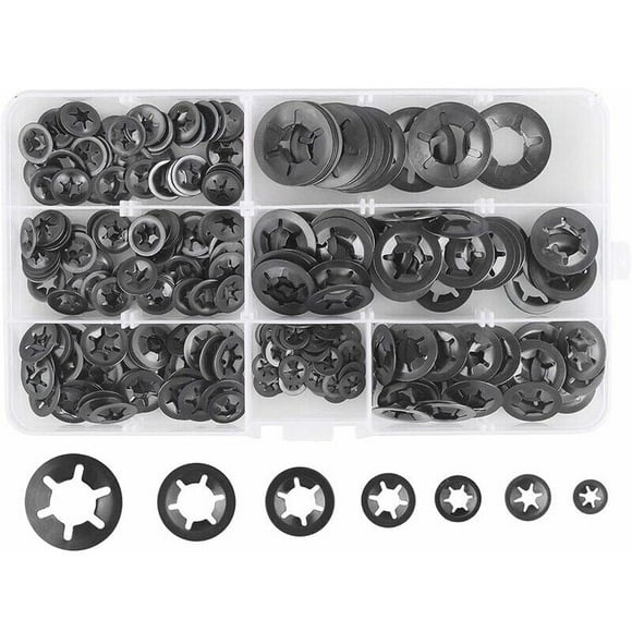 280 Pcs Lock Washers Lock Washers, Steel Lock Washers Quick Lock Washers M3 M4 M5 M6 M8 M10 M12, 7 Sizes, Black,
