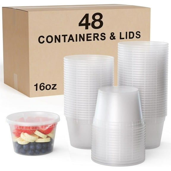 Pack Of 48 Disposable Thickened Round Plastic Bowls With Lids, Soup Bowls, Plastic Lunch Boxes, Snack Bowls, Food Leak-proof Containers